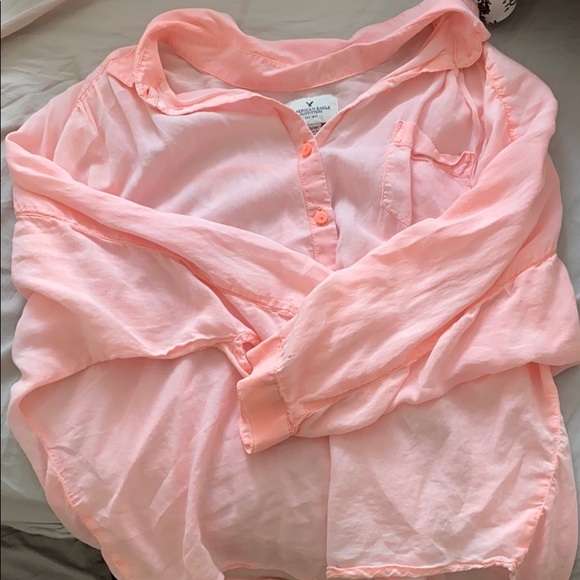 Neon orange button up beach shirt! AE size XS - Picture 2 of 4